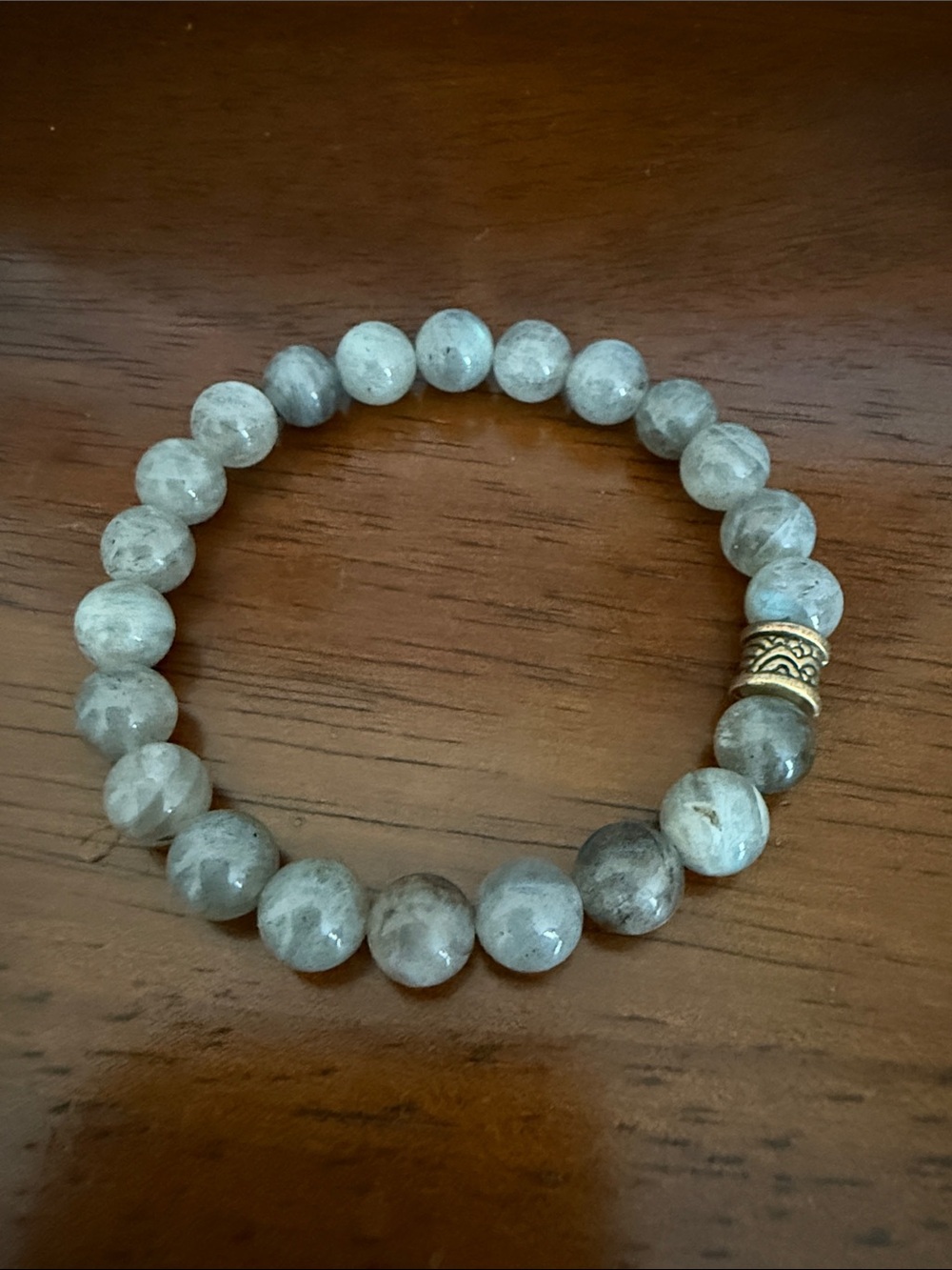 Labradorite Beaded Stretch Bracelet with Gold Accent
